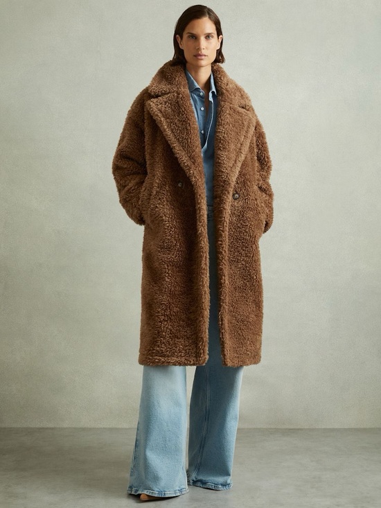 Reiss Jackets & Blazers - NWT Reiss Darla Teddy Coat Long Wool Jacket Brown Large